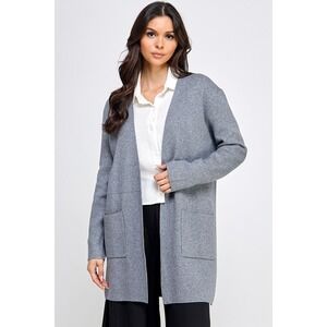 Womens Gray Long Cardigan Sweater Pockets‎ Open Front Knit